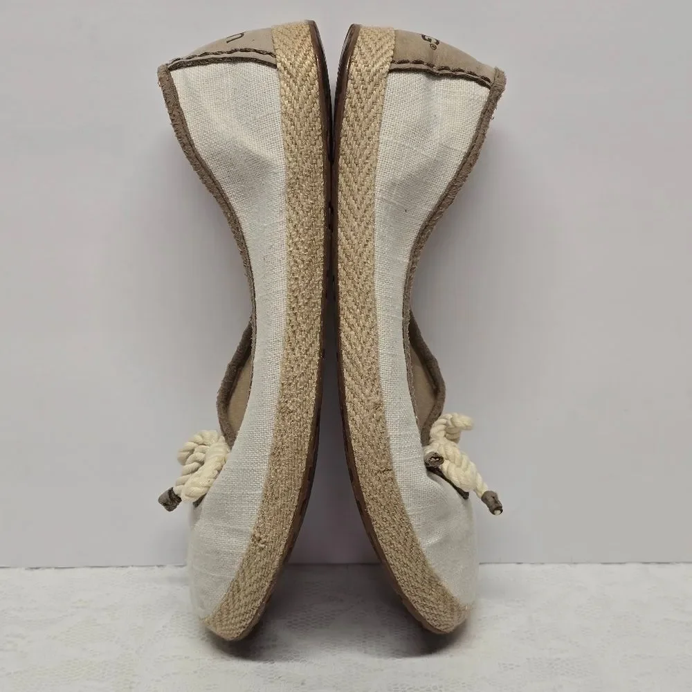 Ugg Syleste Woven Cream Canvas Espadrille Bow Tie Ballet Flats Size 8.5